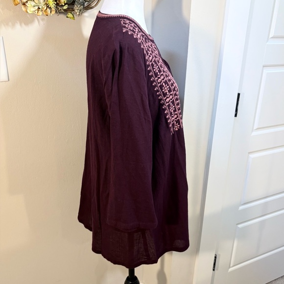 PURE J JILL Embroidered 100% Cotton V-Neck  Tunic in Berry-Inspired Açaí Sz M💚 - Picture 5 of 11